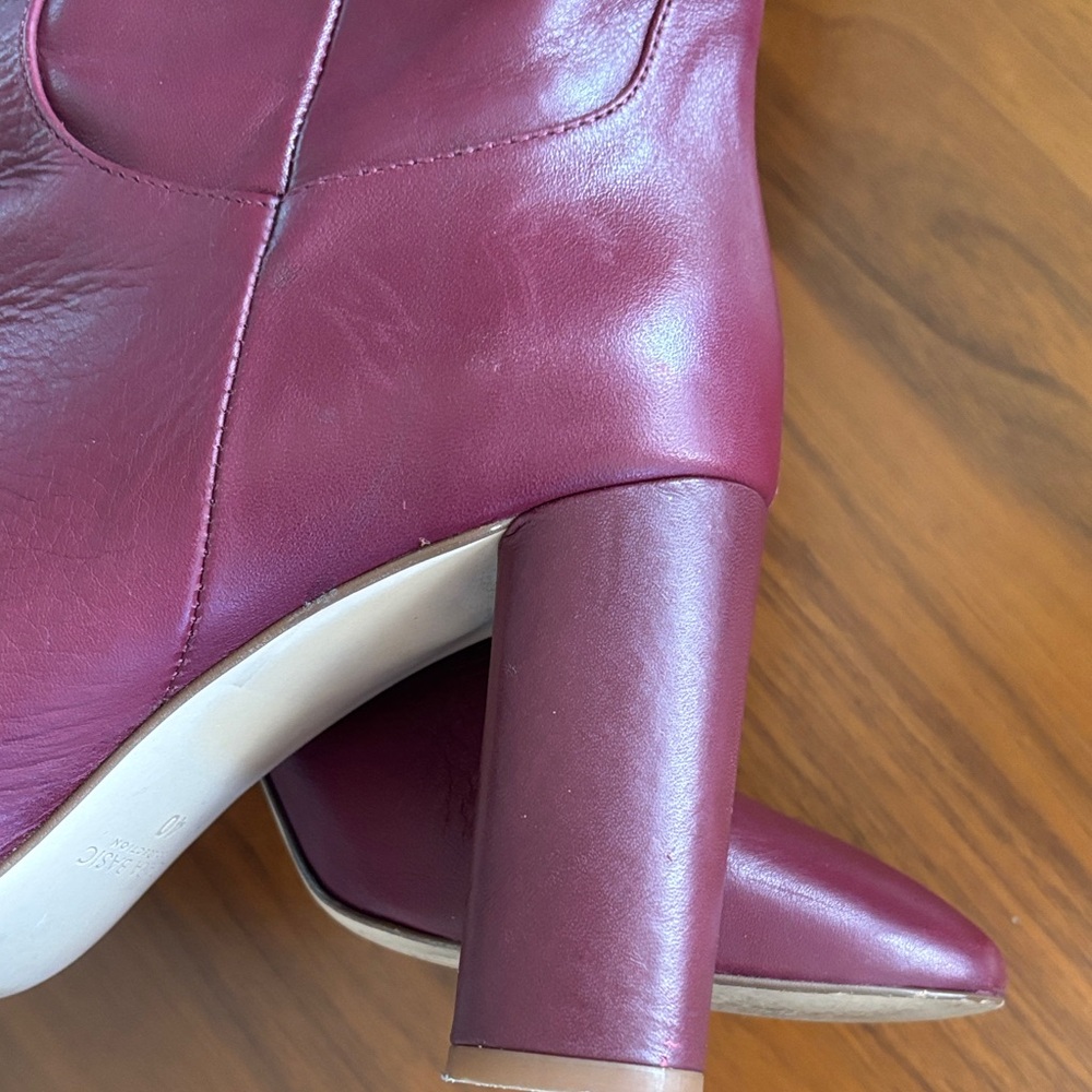 Zara Burgundy Leather Knee-High Heeled Boots - Picture 6 of 11